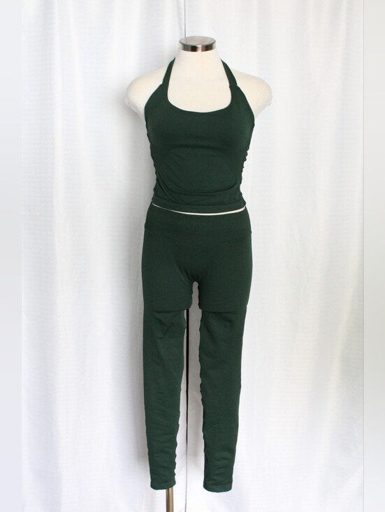 Source Unknown Pants - 2-Piece Ribbed Athletic Set – Halter Top & Leggings – Medium